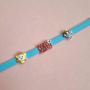 Sterling silve blue hello kitty bracelet with pepa pig and flower charm for kids