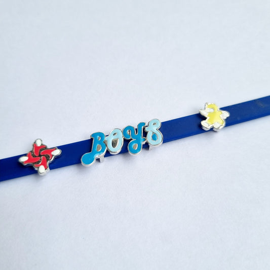 STERLING SILVER BOYS BLUE BRACELET WITH SWASTIK AND CUTE CHARM