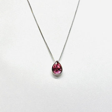 STERLING SILVER PINK SWAROVSKI PEAR SHAPED DROP CHAIN PENDANT