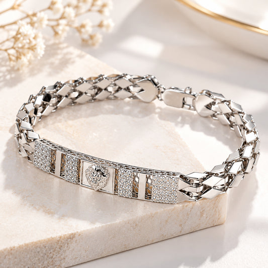 Silver Lion Motif Bracelet with Zircon for Him