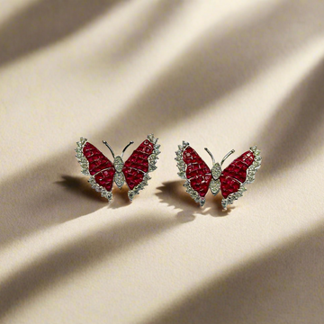 Sterling silver fly like butterfly ruby earing with zirconia