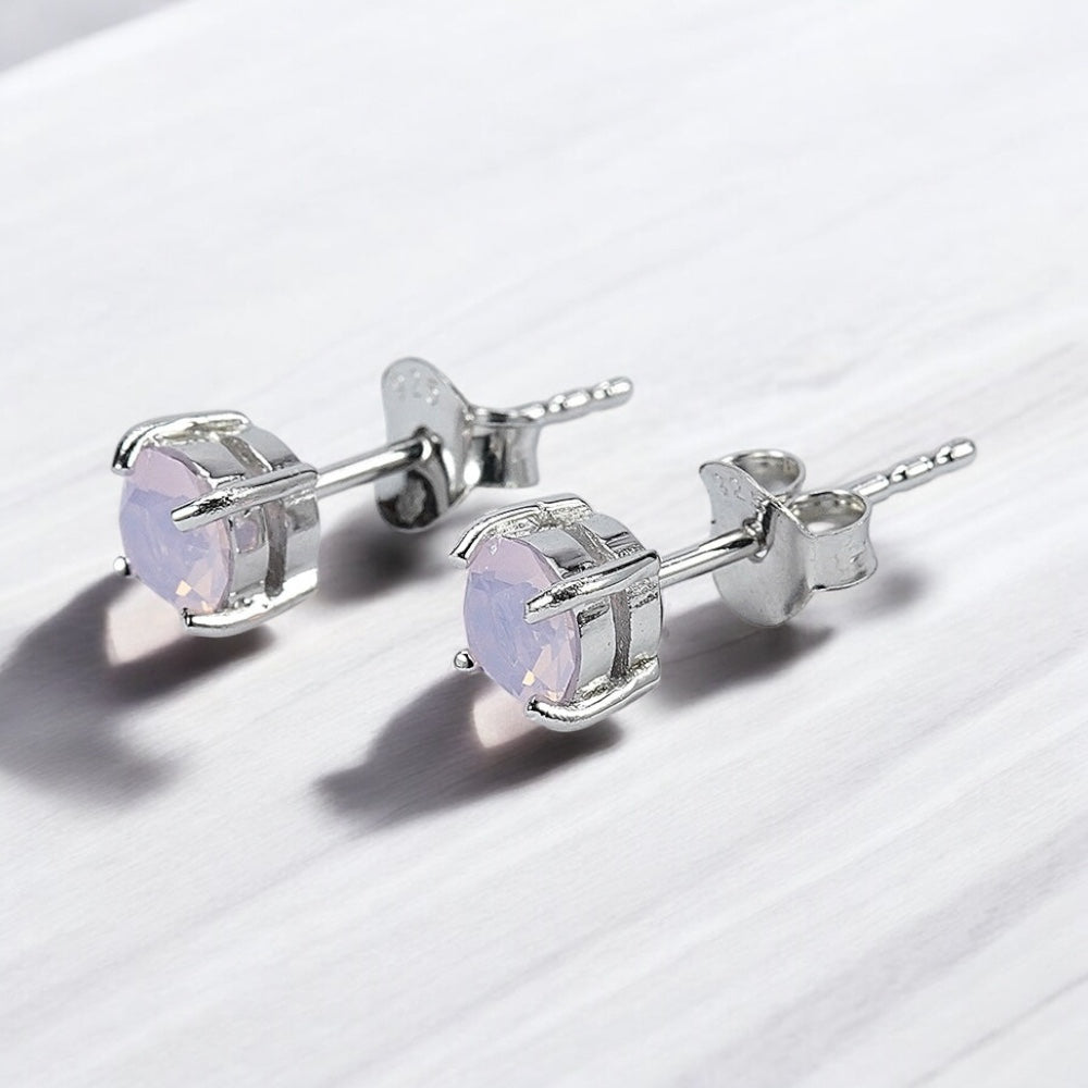 silver stud earings with swarosvki bluish pink crystal