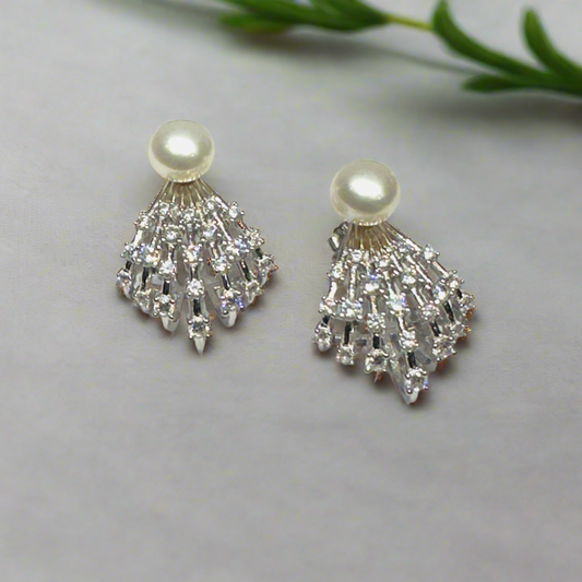 Sterling silver shooting star pearl earings with zircon slope drops