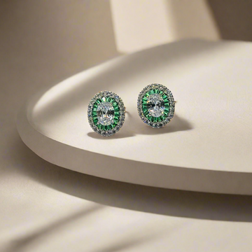 Sterling silver luxury emerald green oval zircon stud earings