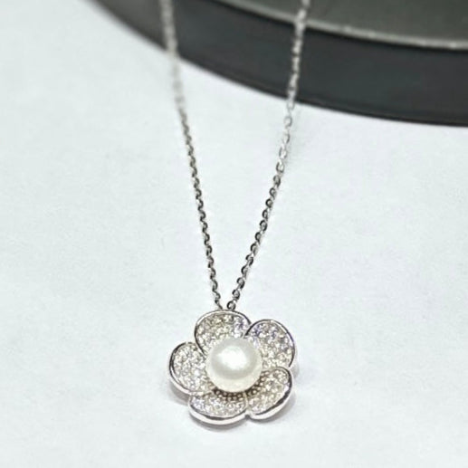 Sterling Silver Chain with Rose Pearl Pendant