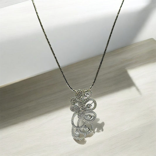 STERLING SILVER HALLMARKED ELEGANT ZIRCON PENDENT EARINGS WITH CHAIN