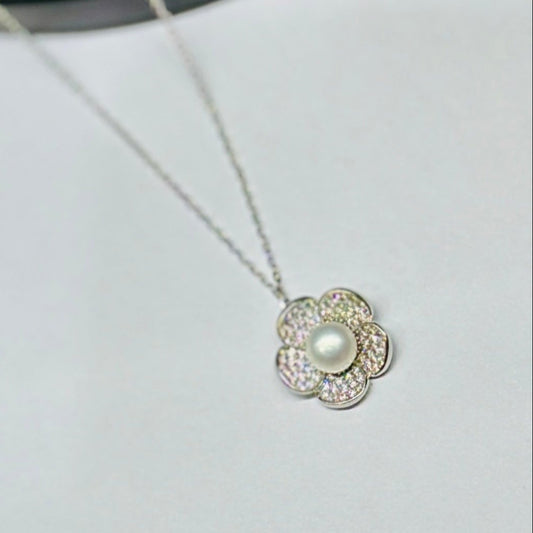 Sterling Silver Chain with Rose Pearl Pendant