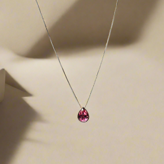 Sterling silver pink swarovski pear shaped drop chain pendent