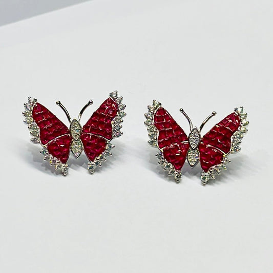 STERLING SILVER FLY LIKE BUTTERFLY RUBY EARING WITH ZIRCONIA