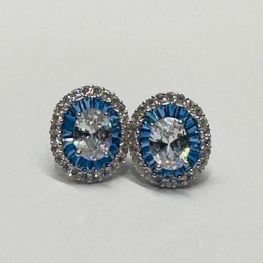 Sterling silver blue white halo zircon studs earings