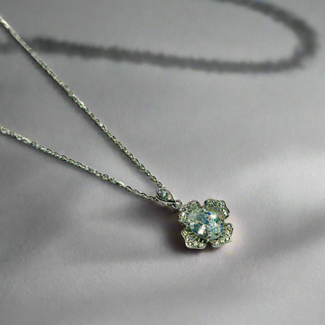 STERLING SILVER HALLMARKED OVAL SOLITAIRE FLOWER CHAIN PENDANT