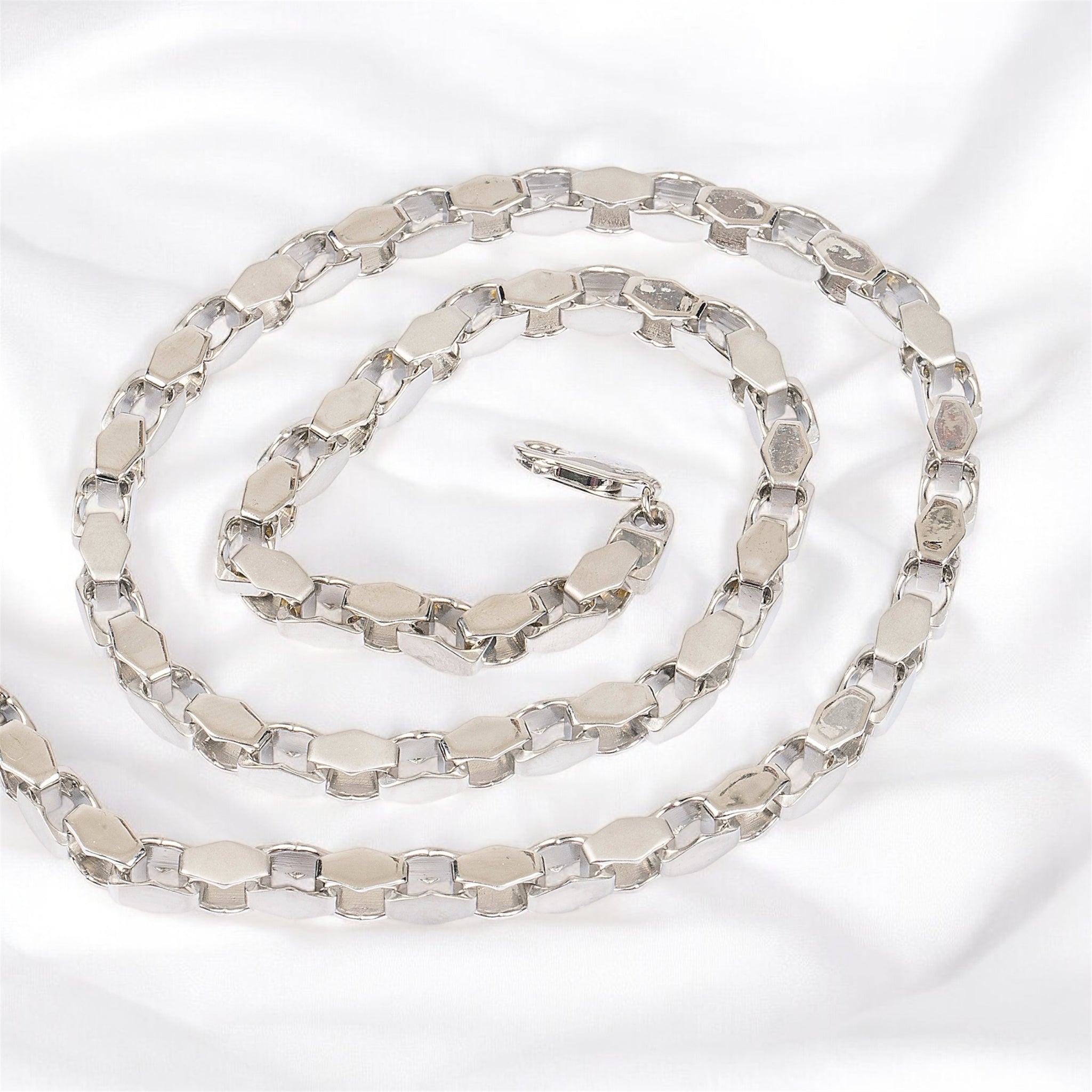 STERLING SILVER HALLMARKED HEXAGON ALTERNATIVE MATT FINISH MEN'S CHAIN