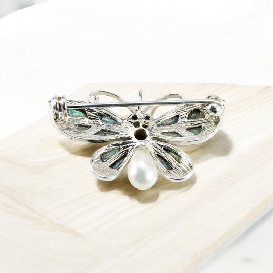 SILVER PEARL BUTTERFLY BROOCH