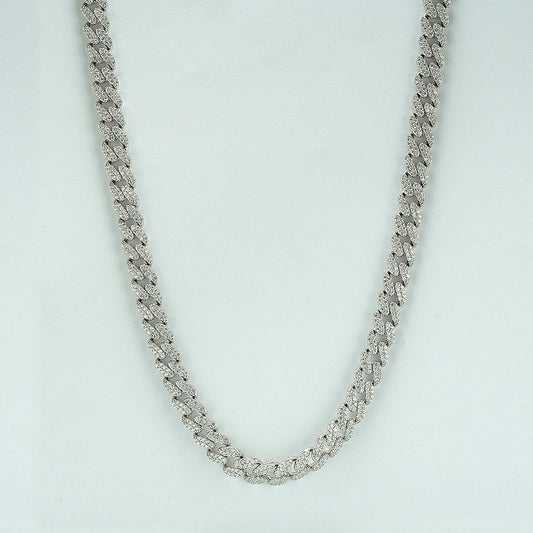 silver elegant men's cuban link chain studded with zircon