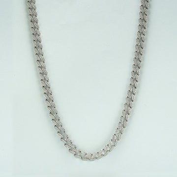 silver elegant men's cuban link chain studded with zircon