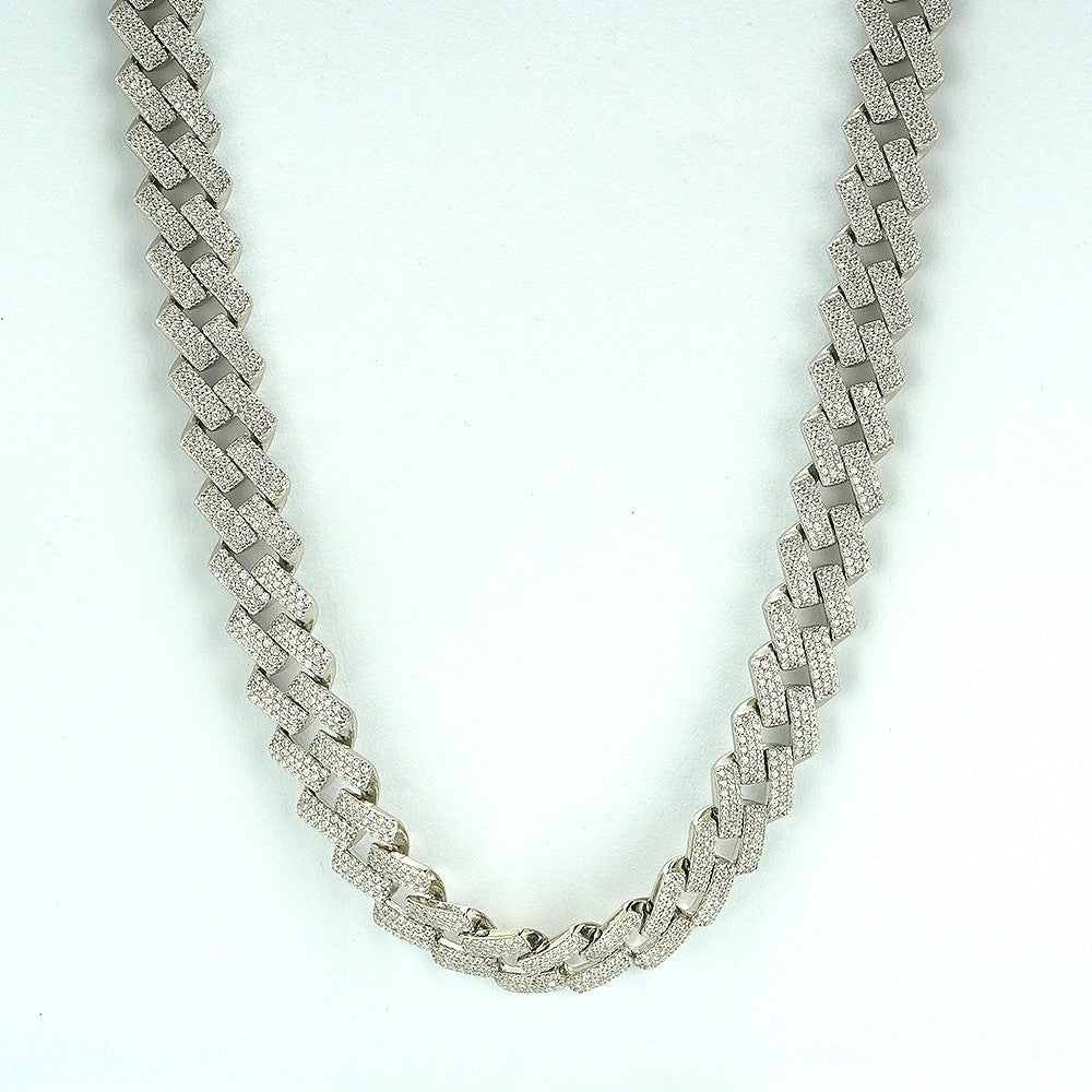 silver sterling men cuban links chain with zircon setting