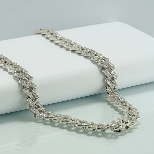 silver sterling men cuban links chain with zircon setting