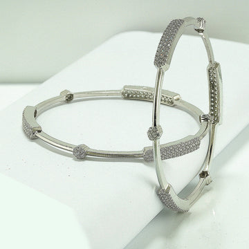 silver rectagular bloom zirconia bangles