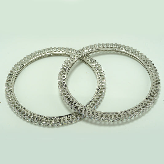 silver single line solitare zircon bangles