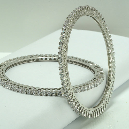 silver single line solitare zircon bangles