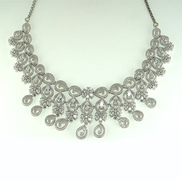 silver rodium plated pear round shaped zirconian necklace