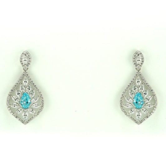 silver beautiful classy danglers with blue pear shaped zircon