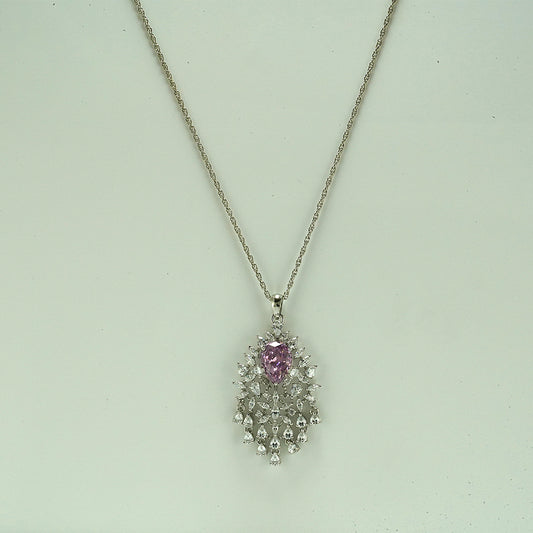 silver pink glamira zirconian pendent with chain