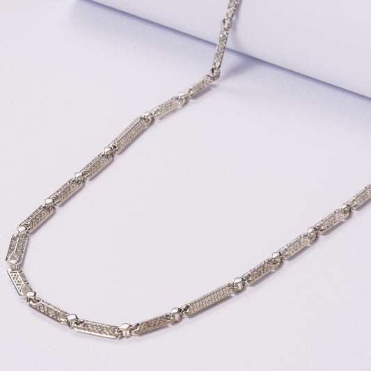 SILVER CNC RODIUM FINISH STUDDED WITH ZIRCONIA MEN'S CHAIN