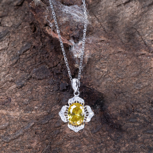 STERLING SILVER BLOOM OVAL YELLOW ZIRCON PENDANT WITH CHAIN