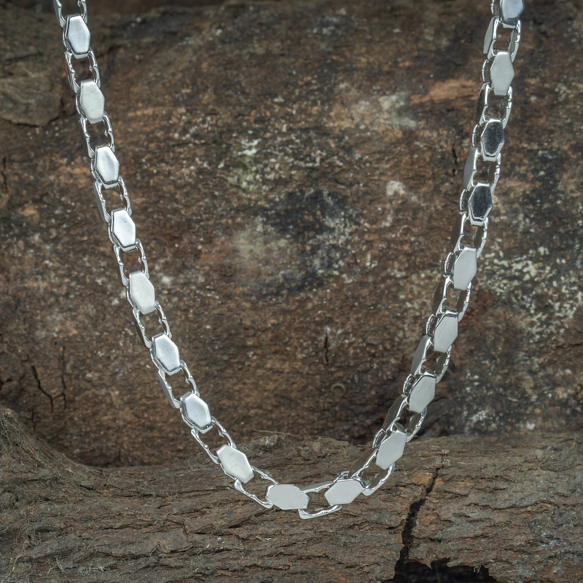 SILVER HEXAGON ALTERNATIVE MATT FINISH MEN'S CHAIN