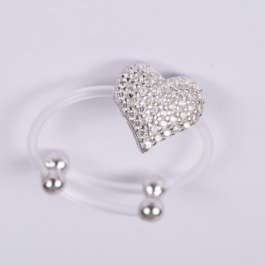 STERLING SILVER HALLMARKED HEART MOTIF RING STUDDED WITH  ZIRCONIA  AND INVISIBLE BAND