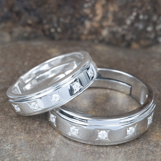 STERLING SILVER TIMELESS ZIRCON STUDDED COUPLE BANDS