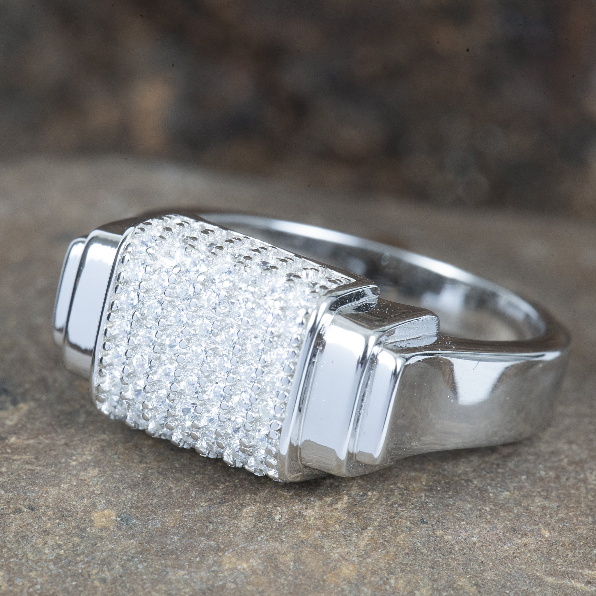 Silver Eternally Regal studded zircon Mens Ring