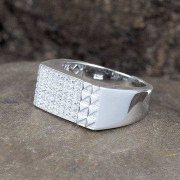 STERLING SILVER HALLMARKED MODERN ZIRCON STUDDED MEN'S RING