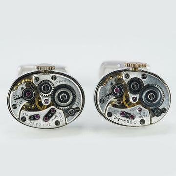 silver watch mechanical movement cufflinks
