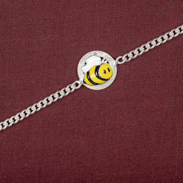 SILVER HONEY BEE MOTIF CHAIN KIDS BRACELET WITH YELLOW AND BLACK ENAMELED