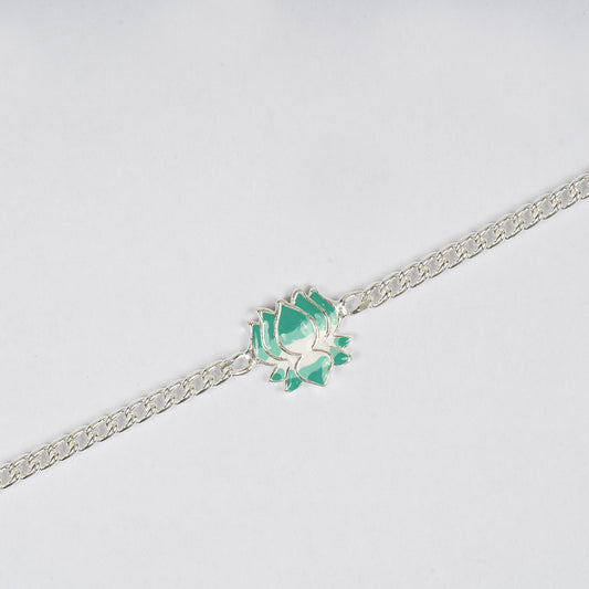 SILVER LOTUS GREEN OMBRE MOTIF CHAIN BRACELET