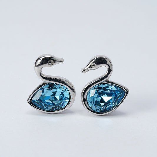 silver swarosvki aqua crystal swan earrings
