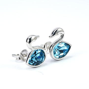 silver swarosvki aqua crystal swan earrings