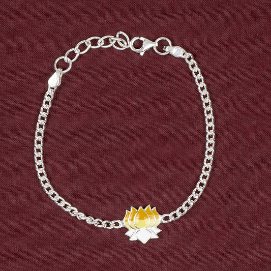 SILVER LOTUS YELLOW OMBRE MOTIF CHAIN BRACELET