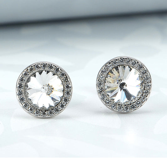 silver earings with swarosvki diamond round crystal