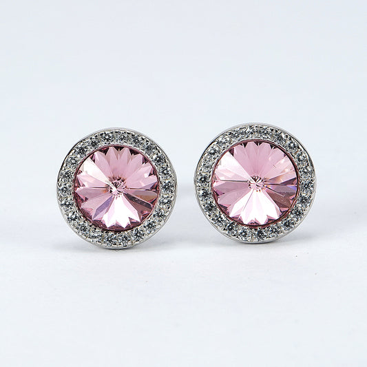 silver earings with swarosvki blush pink round crystal