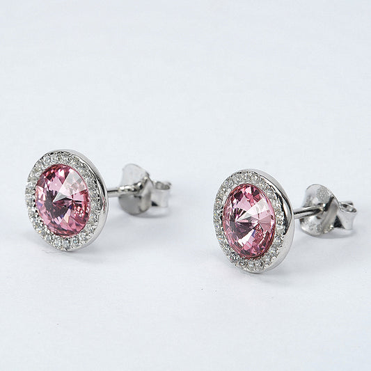 silver earings with swarosvki blush pink round crystal