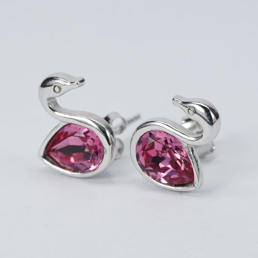 silver swarosvki bubblegum crystal swan earrings