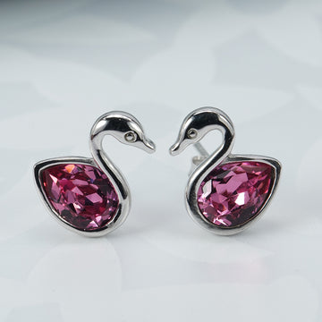 silver swarosvki bubblegum crystal swan earrings