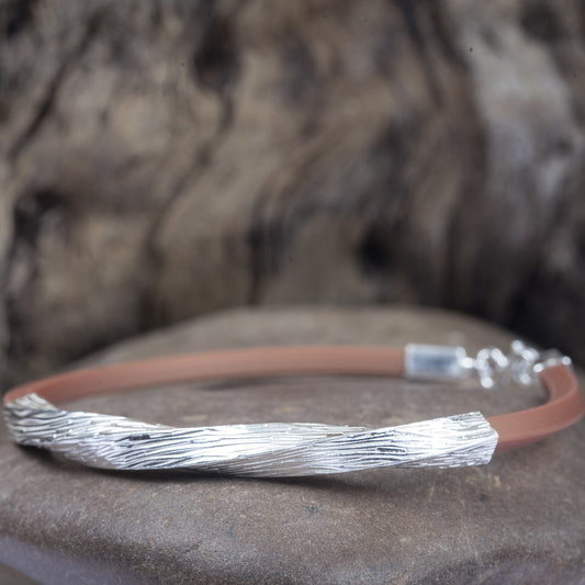 SILVER TWISTED BROWN LEATHER BRACELET