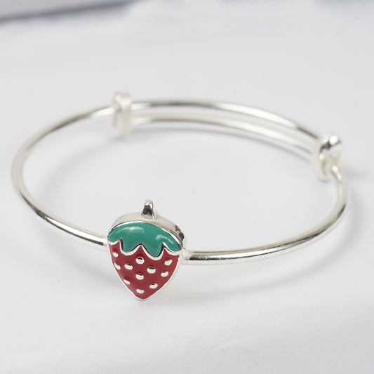 SILVER STRAWBERRY RED & GREEN ENAMELED KIDS KADA