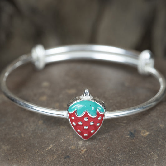 SILVER STRAWBERRY RED & GREEN ENAMELED KIDS KADA