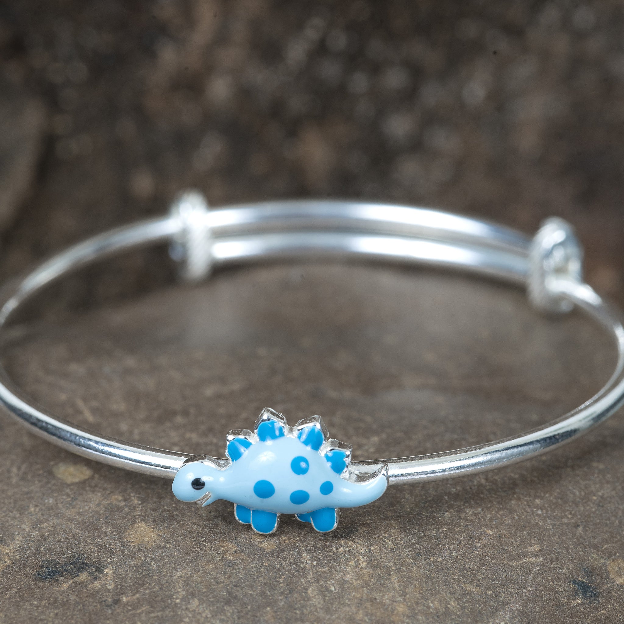 SILVER DINO BLUE ENAMELED KIDS KADA