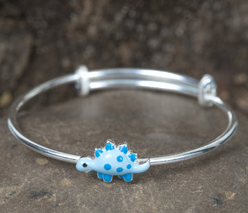 SILVER DINO BLUE ENAMELED KIDS KADA